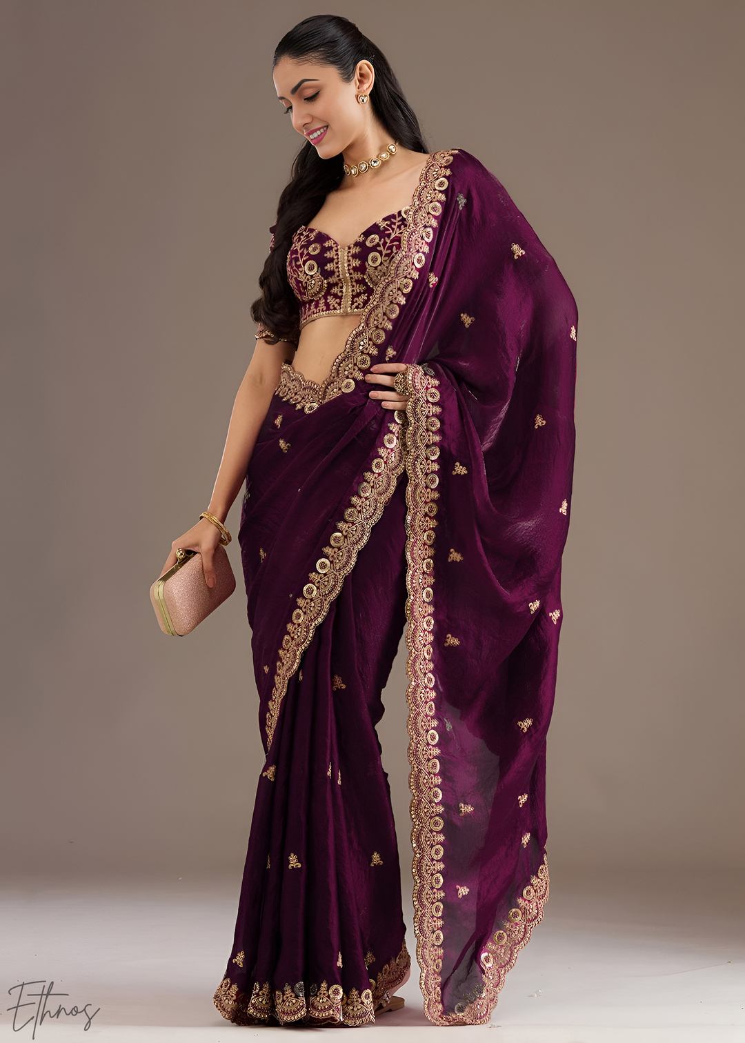 Royal Garnet Stellar Border Tissue Silk Saree
