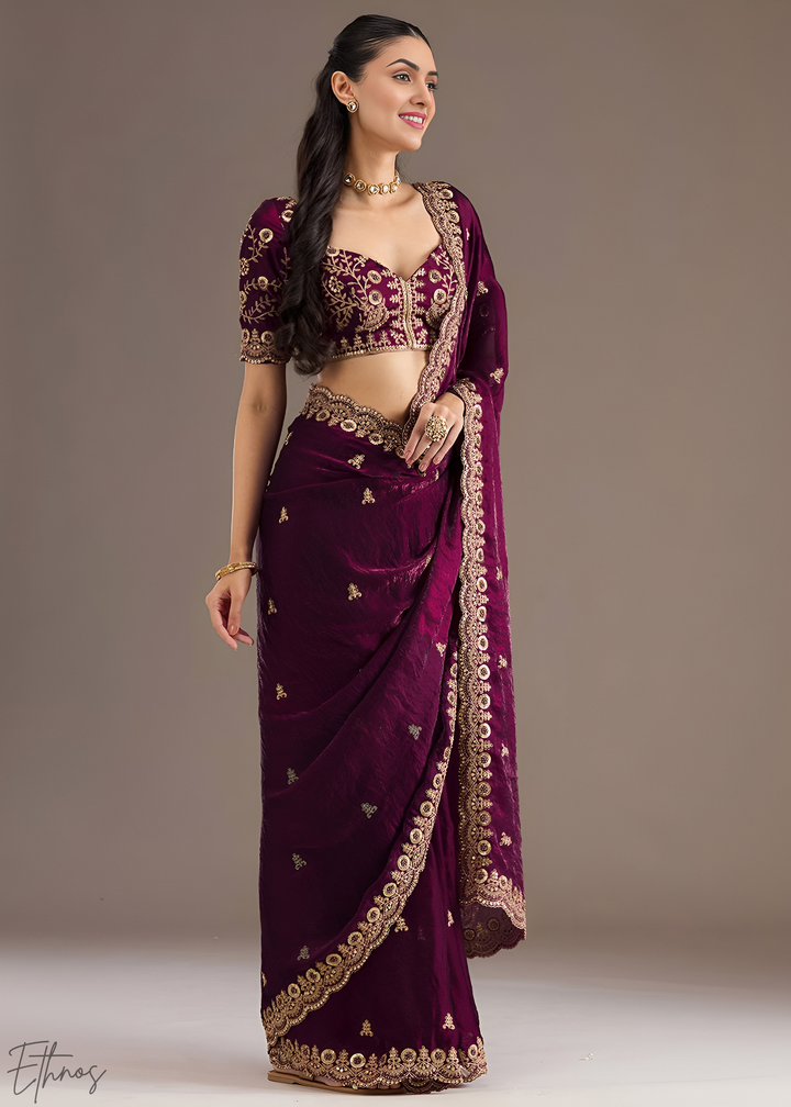 Royal Garnet Stellar Border Tissue Silk Saree