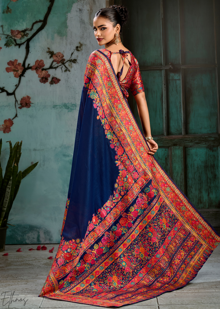 Royal Indigo Kashmiri Kani Pashmina Silk Saree