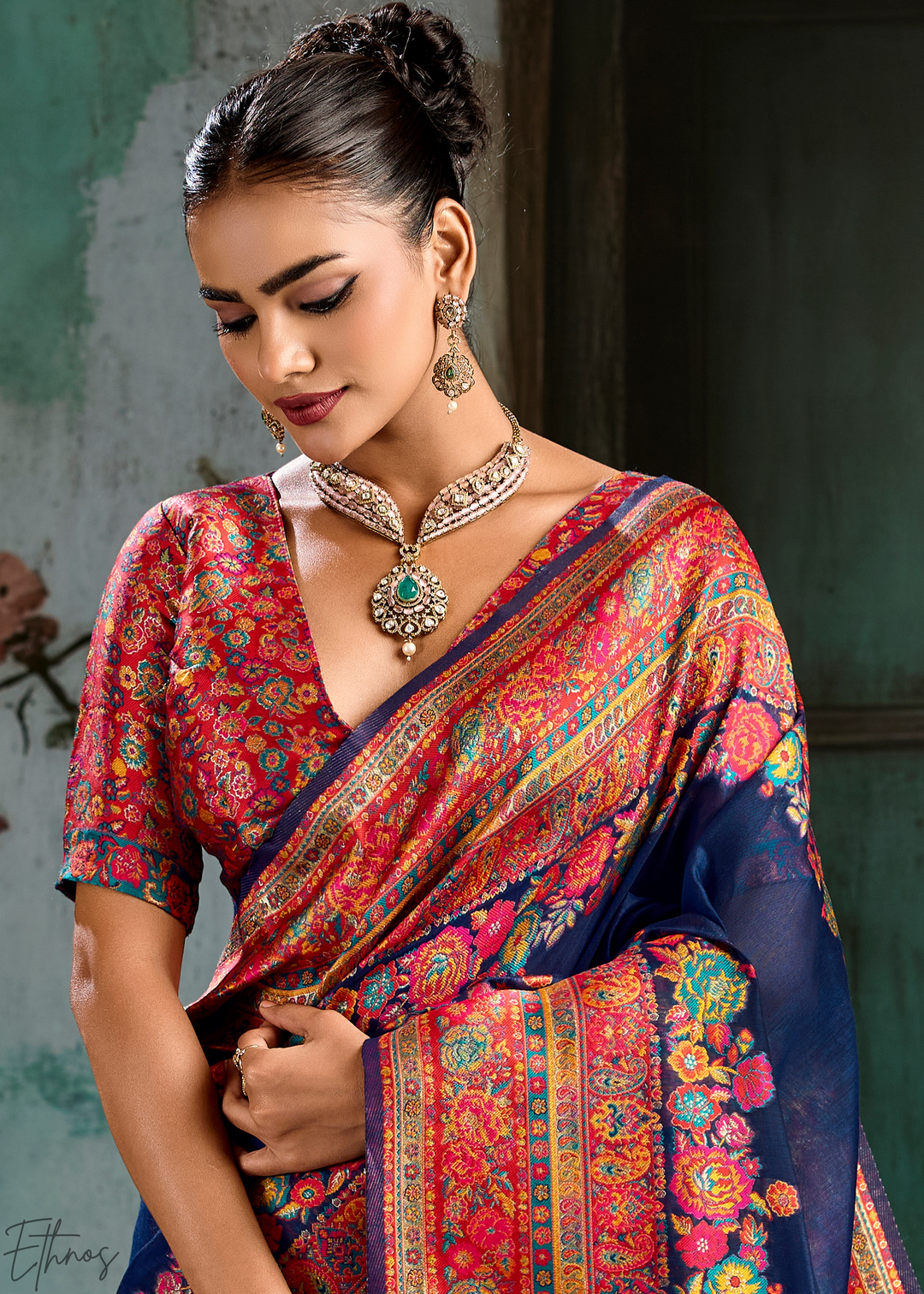 Royal Indigo Kashmiri Kani Pashmina Silk Saree