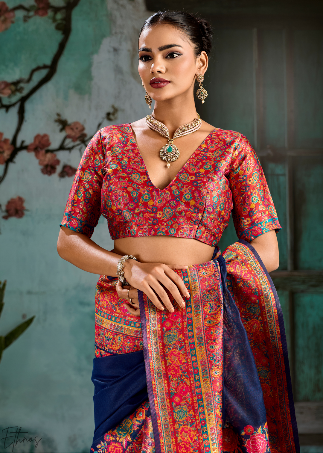 Royal Indigo Kashmiri Kani Pashmina Silk Saree