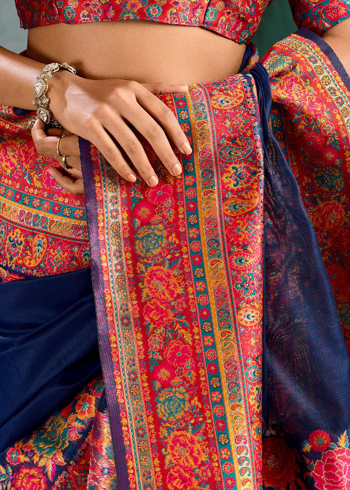 Royal Indigo Kashmiri Kani Pashmina Silk Saree