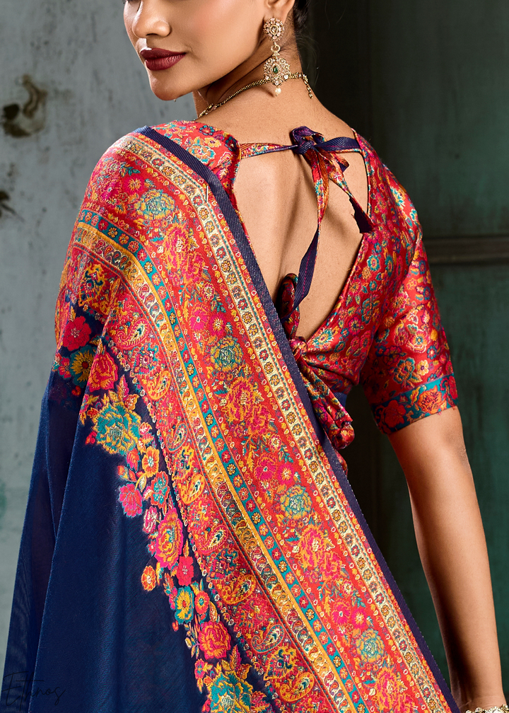 Royal Indigo Kashmiri Kani Pashmina Silk Saree
