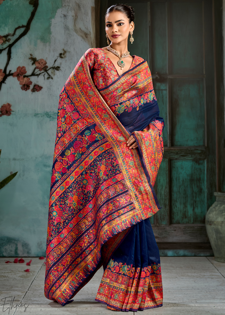 Royal Indigo Kashmiri Kani Pashmina Silk Saree