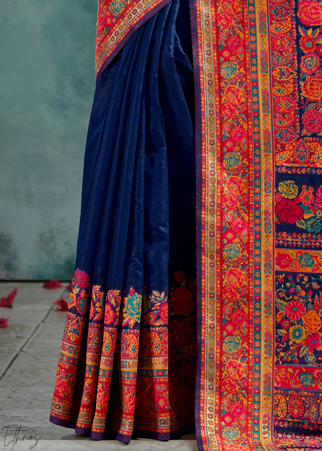 Royal Indigo Kashmiri Kani Pashmina Silk Saree