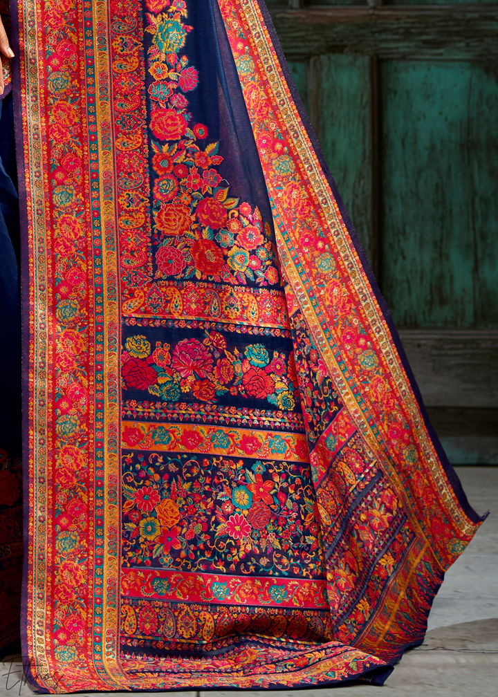 Royal Indigo Kashmiri Kani Pashmina Silk Saree