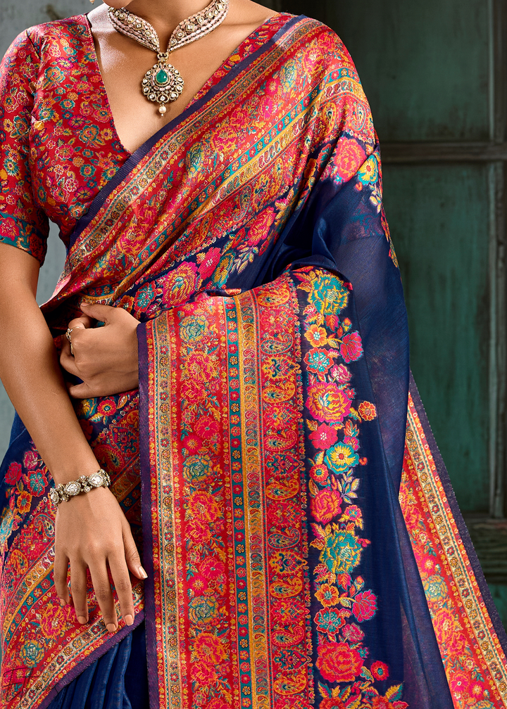 Royal Indigo Kashmiri Kani Pashmina Silk Saree
