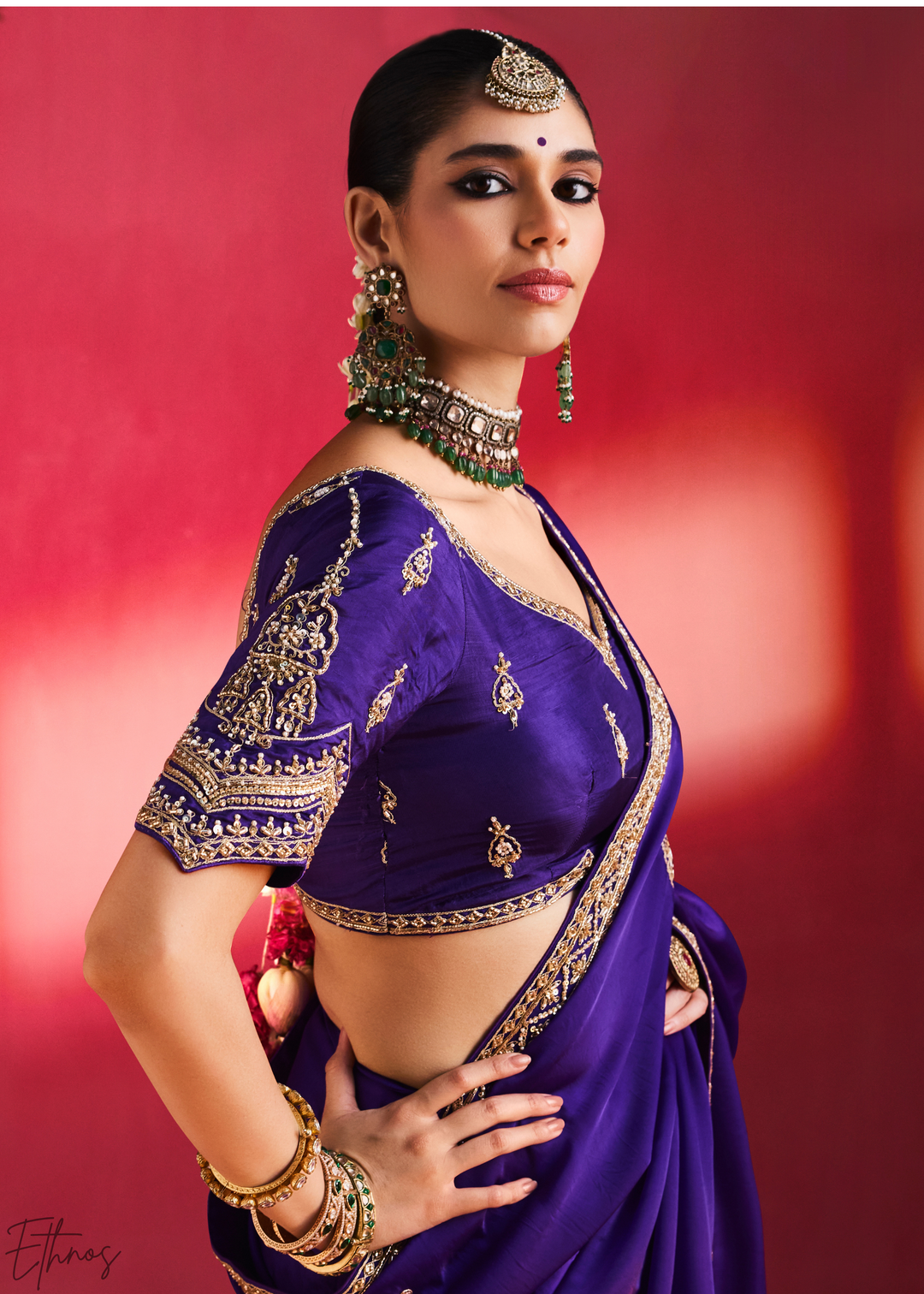 Royal Indigo Paisley Trim Border Soft Silk Saree