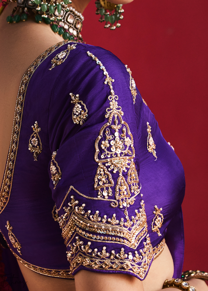 Royal Indigo Paisley Trim Border Soft Silk Saree