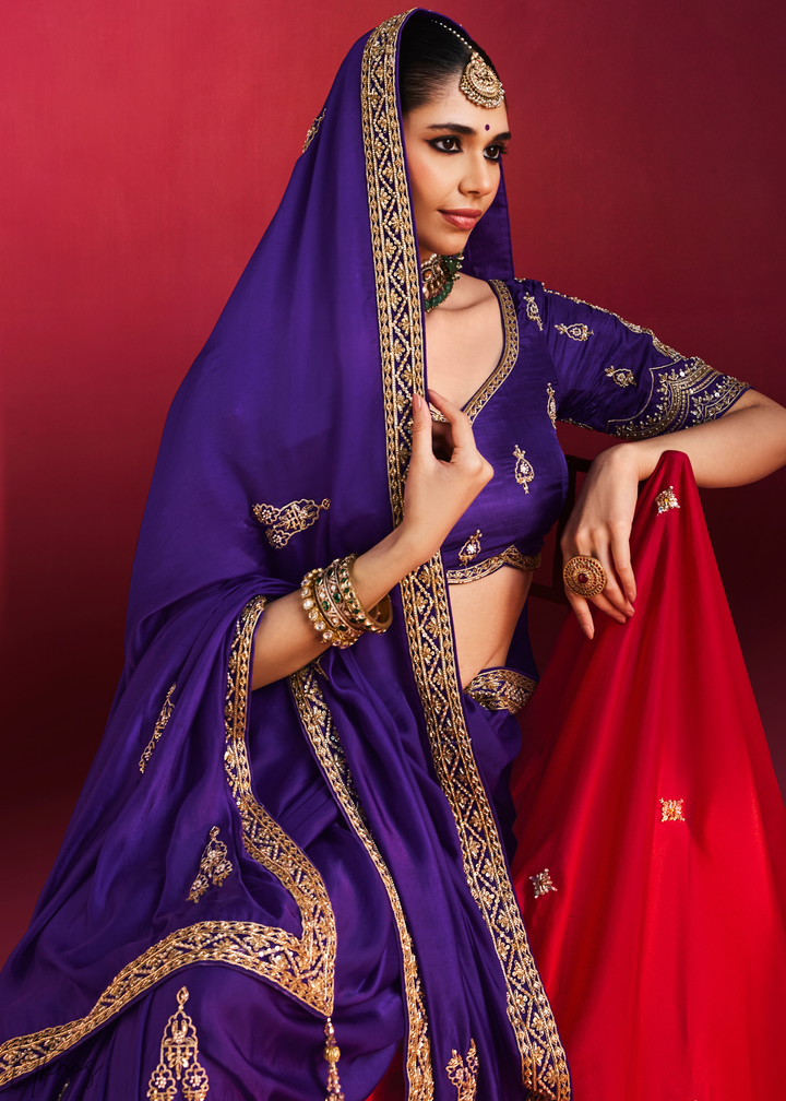 Royal Indigo Paisley Trim Border Soft Silk Saree