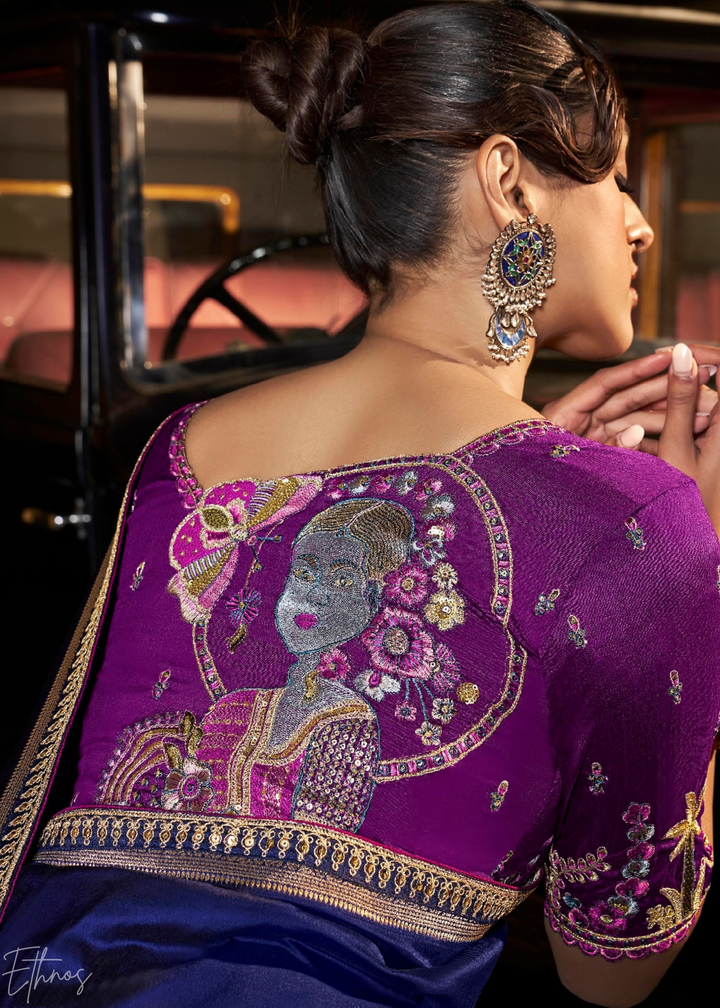 Royal Lapis Empire Medallion Silk Saree