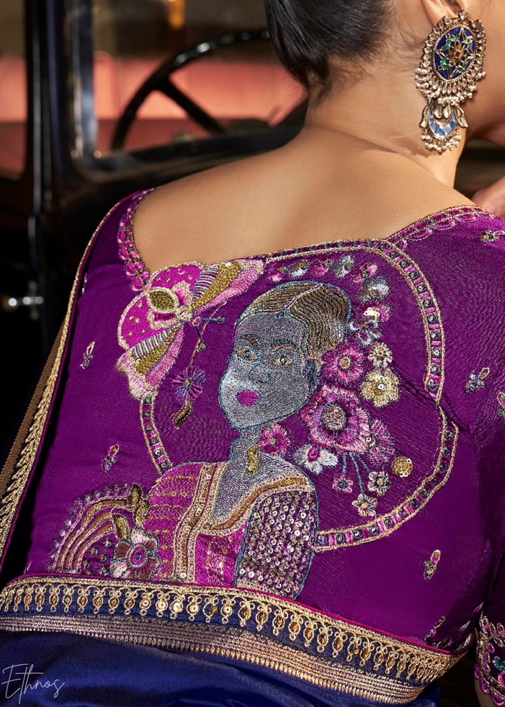 Royal Lapis Empire Medallion Silk Saree
