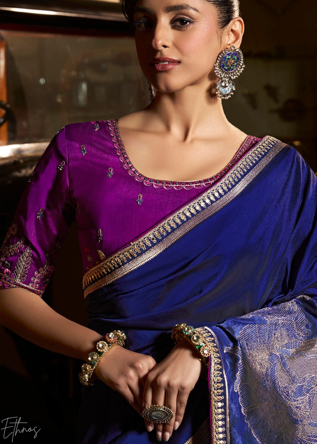 Royal Lapis Empire Medallion Silk Saree