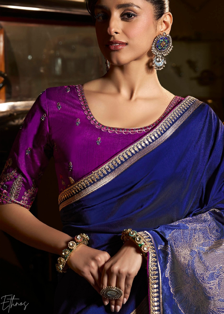 Royal Lapis Empire Medallion Silk Saree