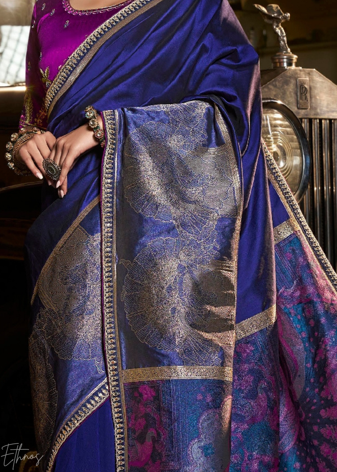 Royal Lapis Empire Medallion Silk Saree