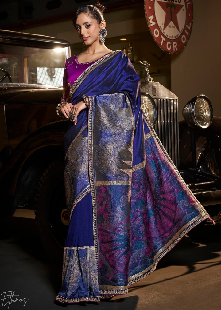 Royal Lapis Empire Medallion Silk Saree
