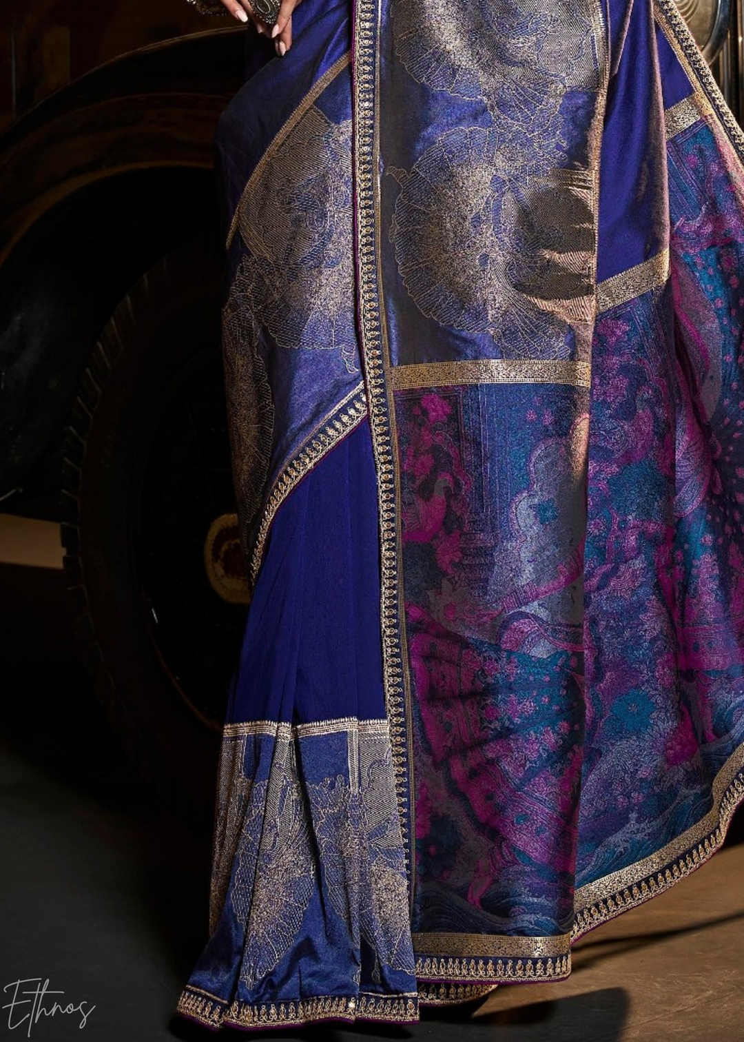 Royal Lapis Empire Medallion Silk Saree