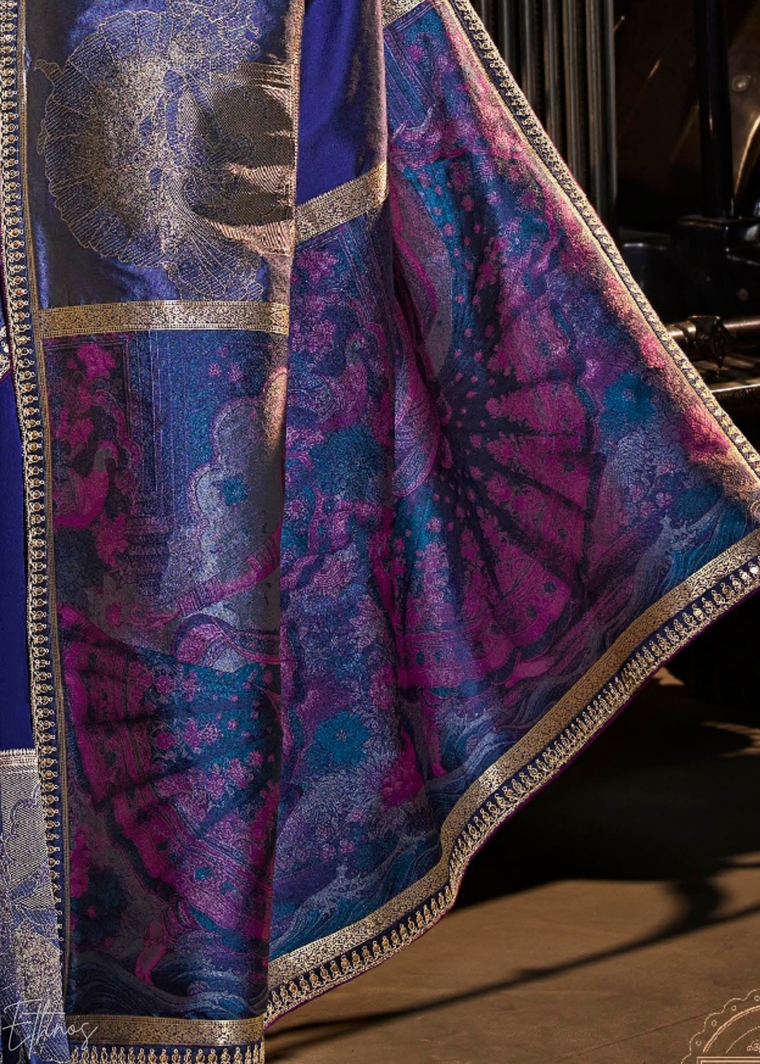 Royal Lapis Empire Medallion Silk Saree