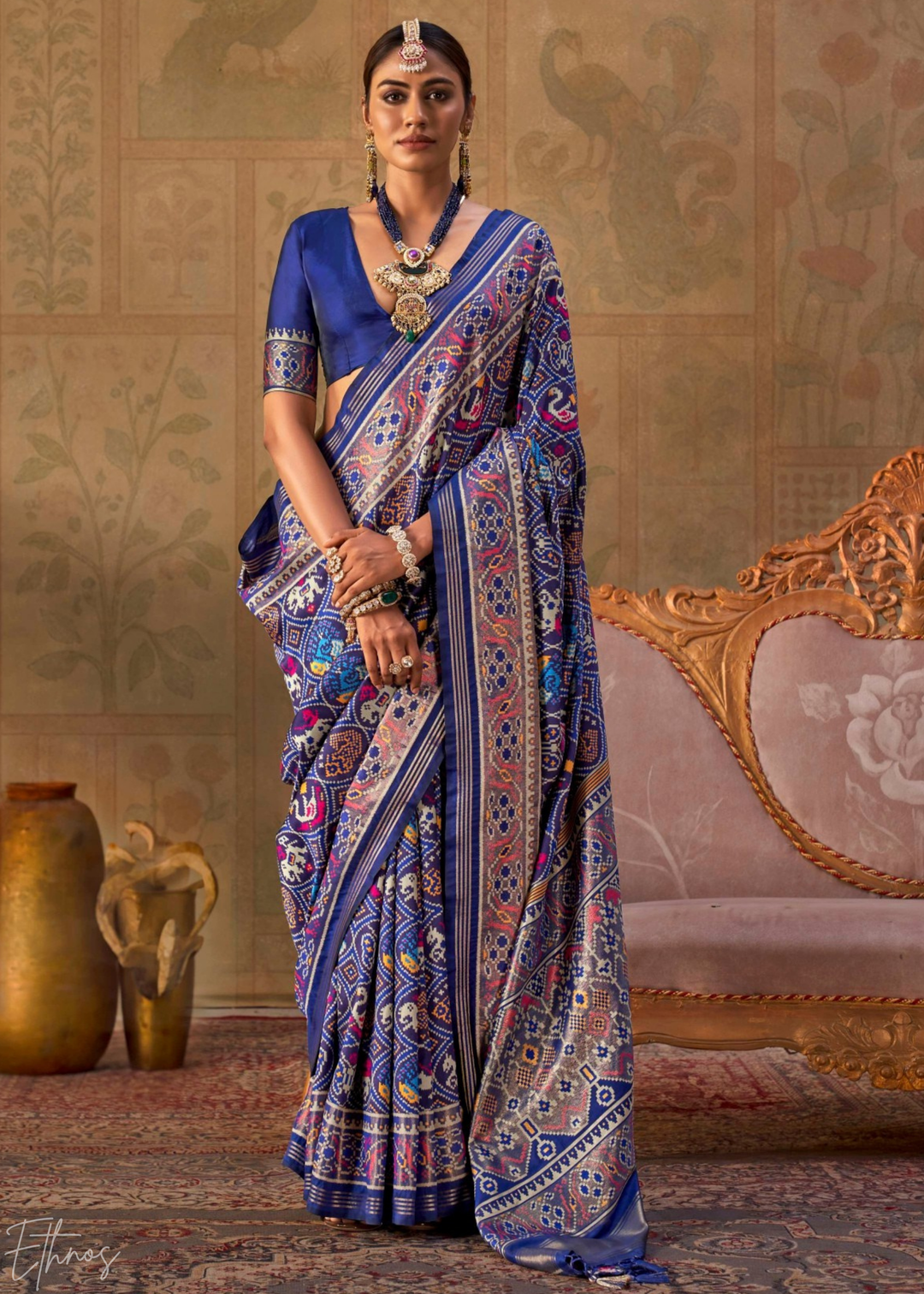Royal Navy Blue Ashwa Patola Silk Saree