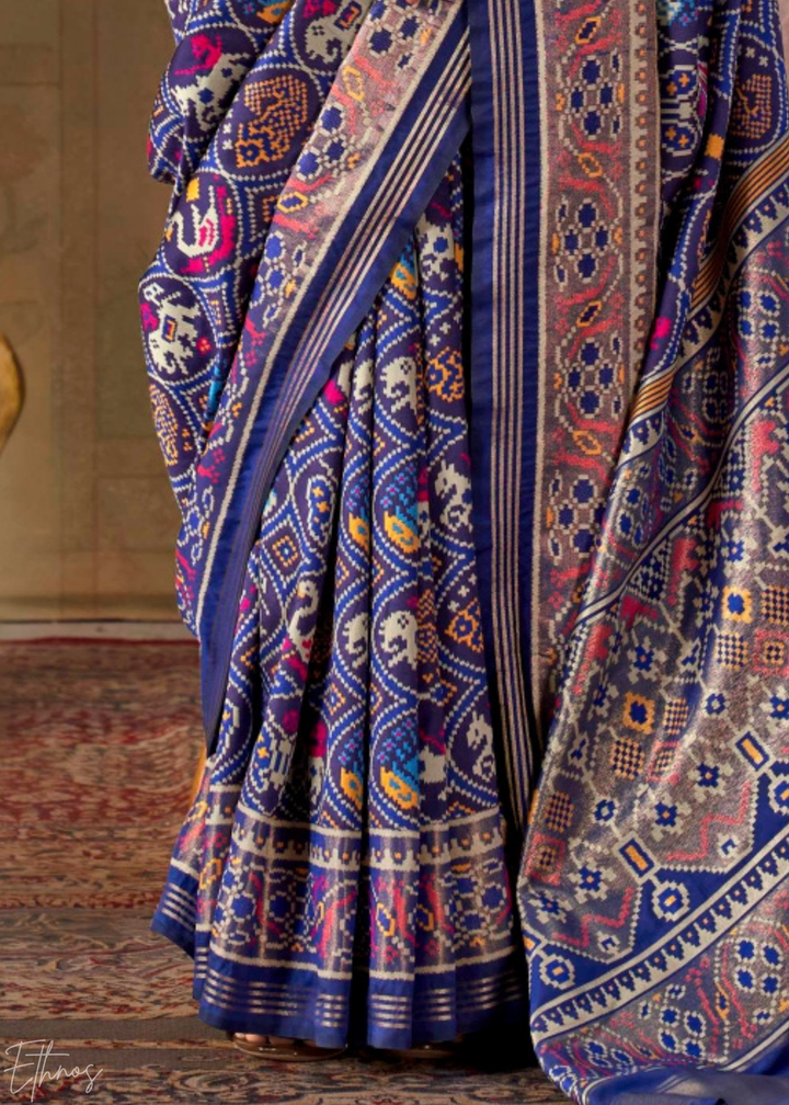 Royal Navy Blue Ashwa Patola Silk Saree