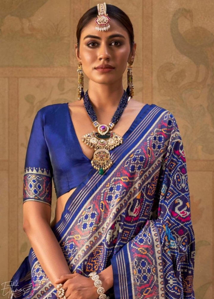 Royal Navy Blue Ashwa Patola Silk Saree