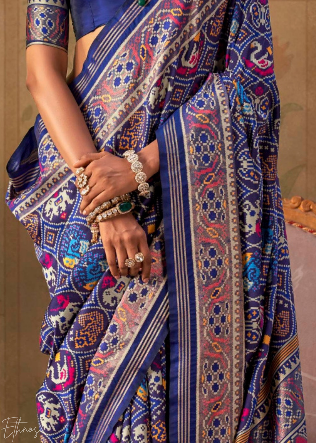 Royal Navy Blue Ashwa Patola Silk Saree