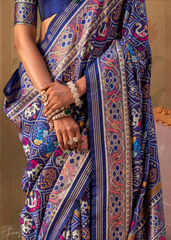 Royal Navy Blue Ashwa Patola Silk Saree