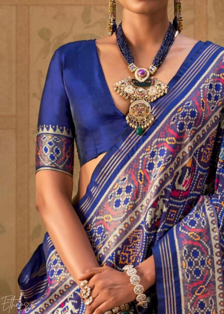 Royal Navy Blue Ashwa Patola Silk Saree