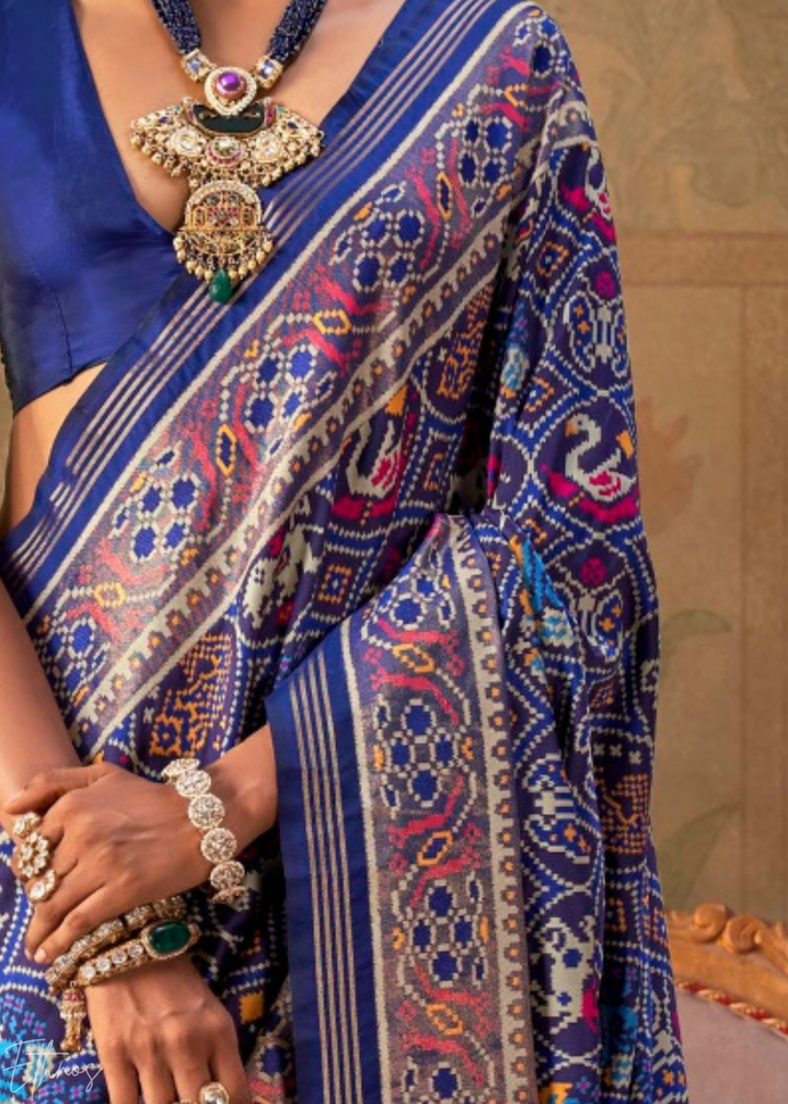 Royal Navy Blue Ashwa Patola Silk Saree