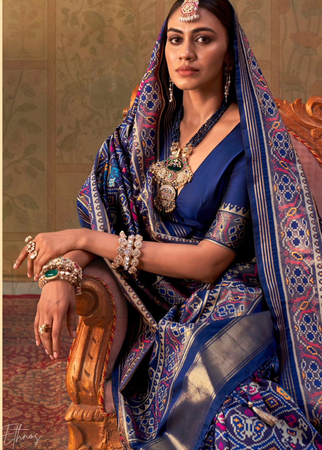 Royal Navy Blue Ashwa Patola Silk Saree