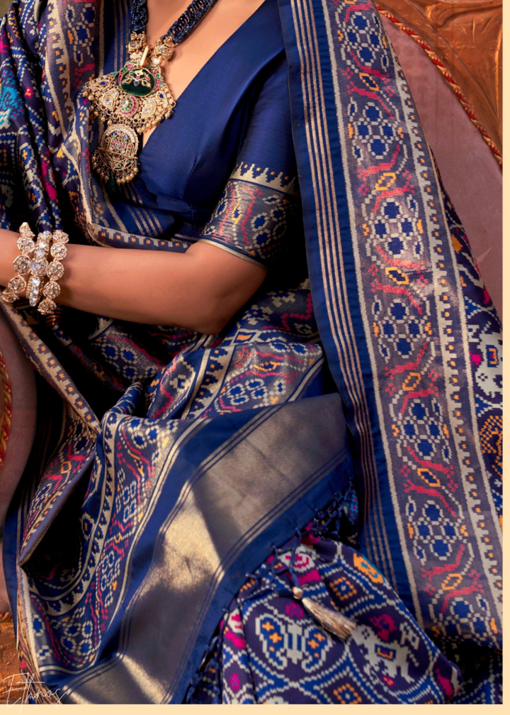 Royal Navy Blue Ashwa Patola Silk Saree