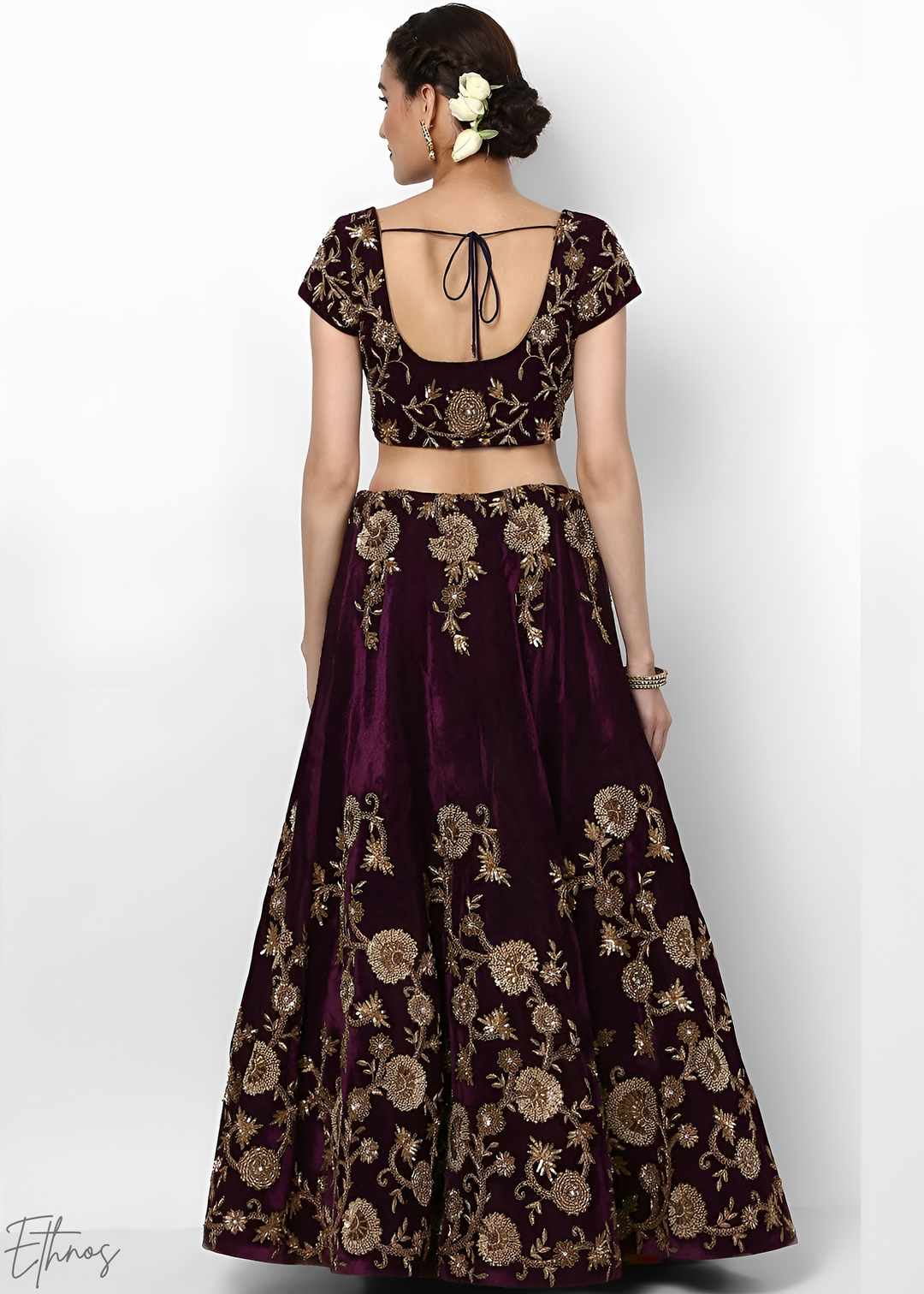 Dark Wine Heavy Floral Embroidered Velvet Lehenga