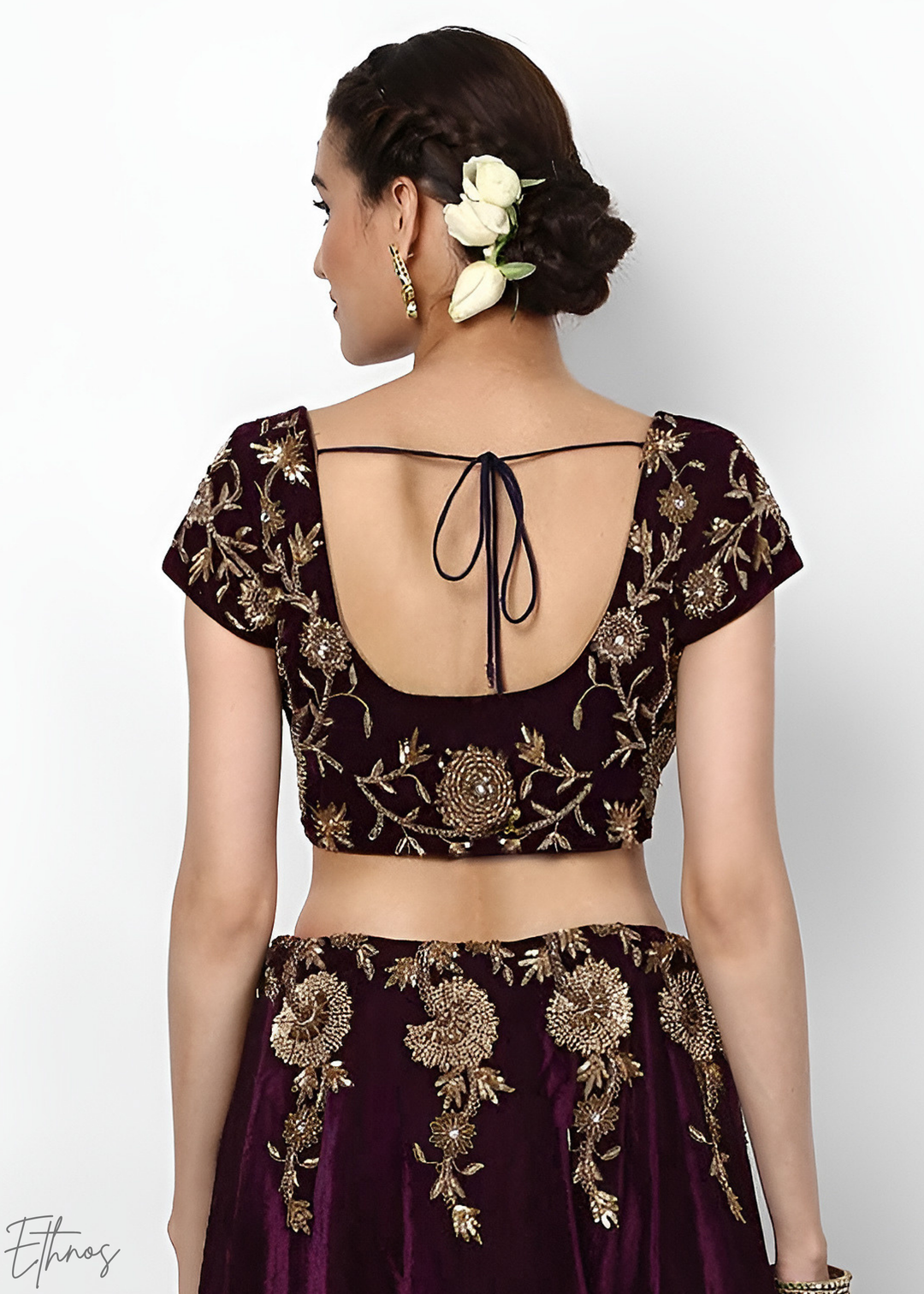 Dark Wine Heavy Floral Embroidered Velvet Lehenga