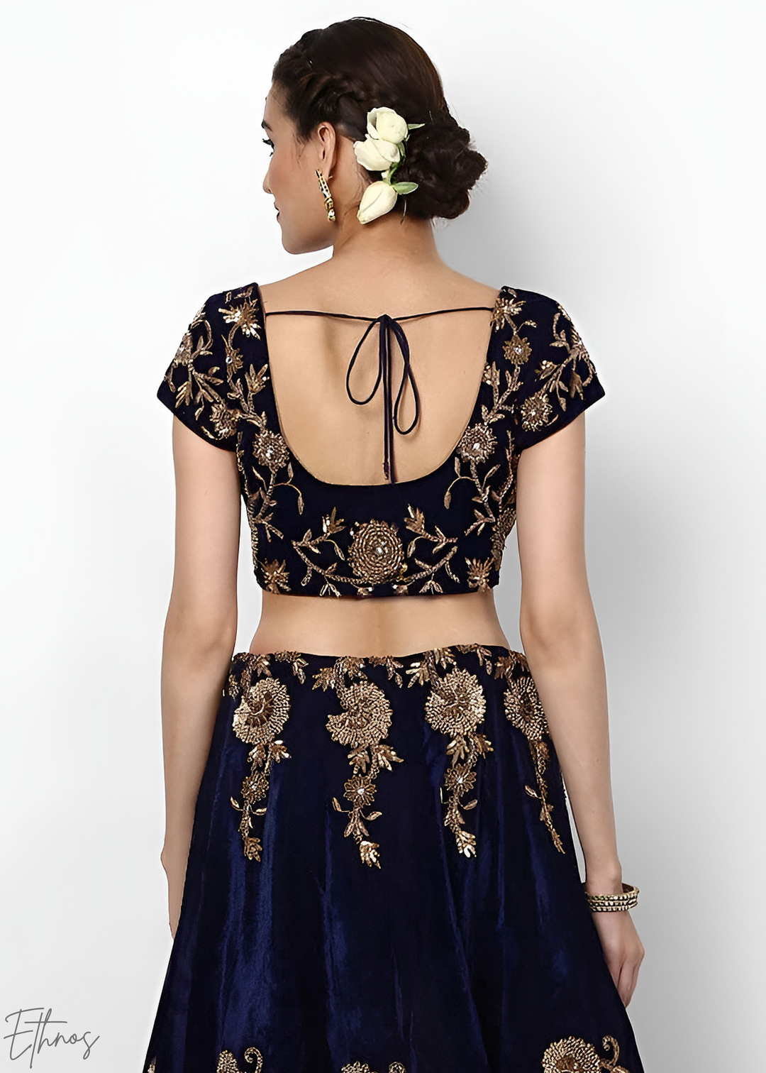Royal Navy Blue Heavy Floral Embroidered Velvet Lehenga