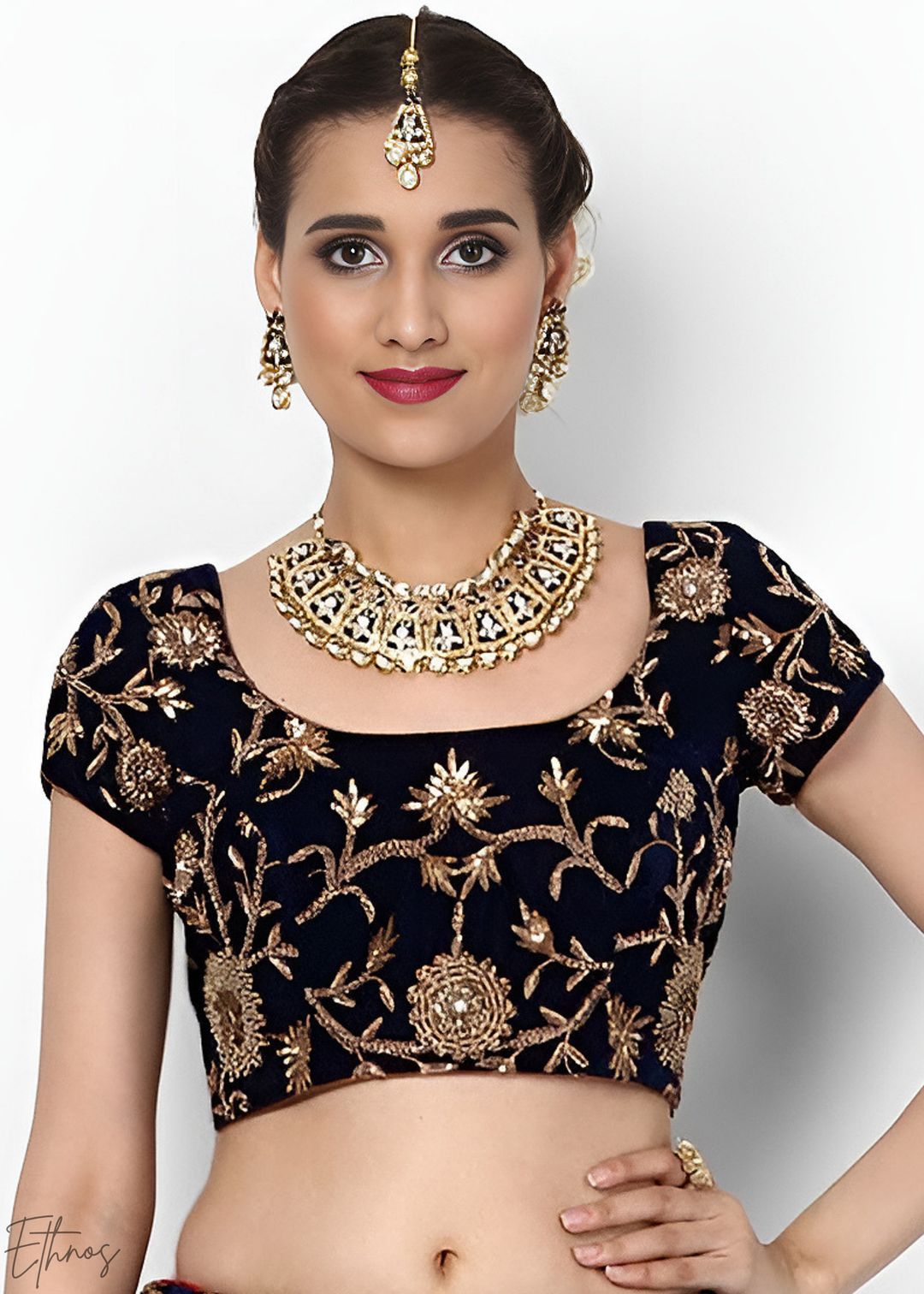 Royal Navy Blue Heavy Floral Embroidered Velvet Lehenga