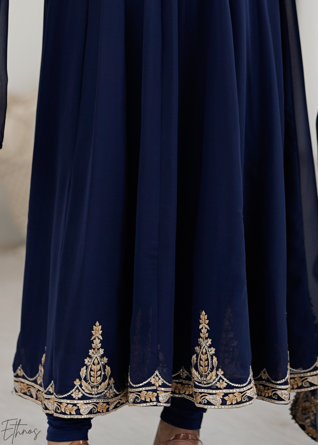 Royal Navy Blue Paisley Embroidered Georgette Anarkali Suit Set