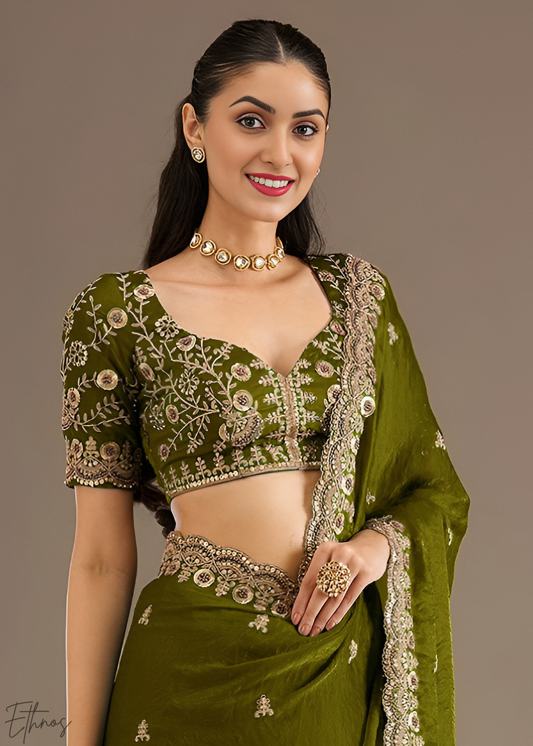 Royal Peridot Stellar Border Tissue Silk Saree