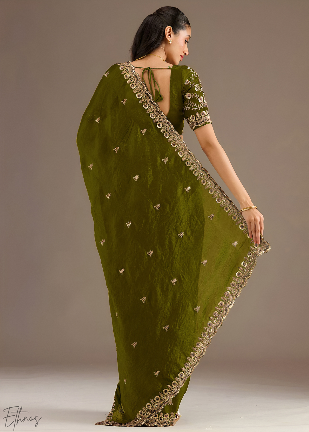 Royal Peridot Stellar Border Tissue Silk Saree