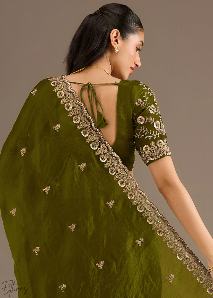 Royal Peridot Stellar Border Tissue Silk Saree