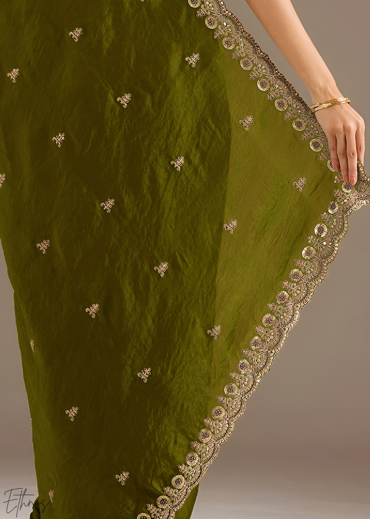 Royal Peridot Stellar Border Tissue Silk Saree