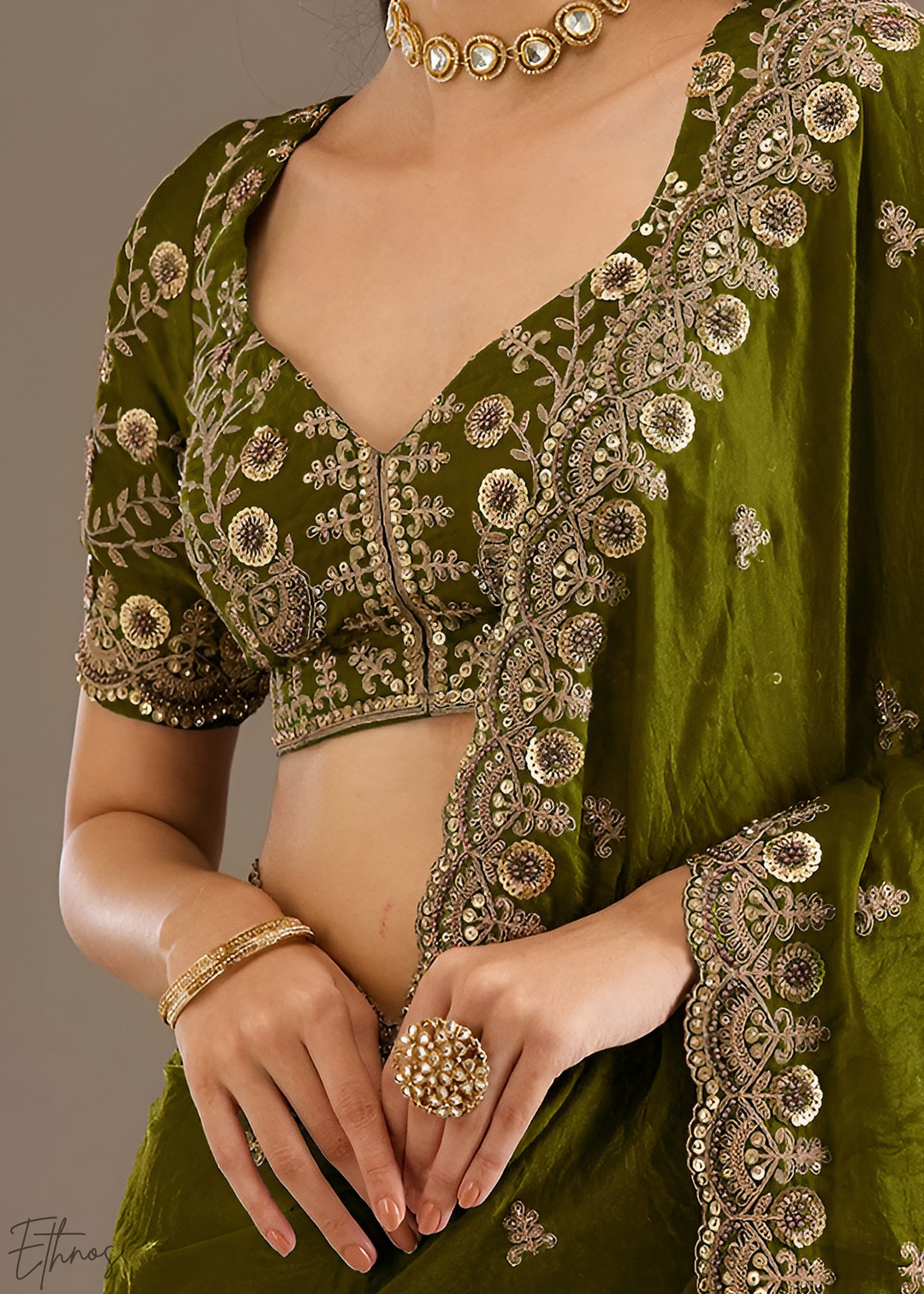 Royal Peridot Stellar Border Tissue Silk Saree