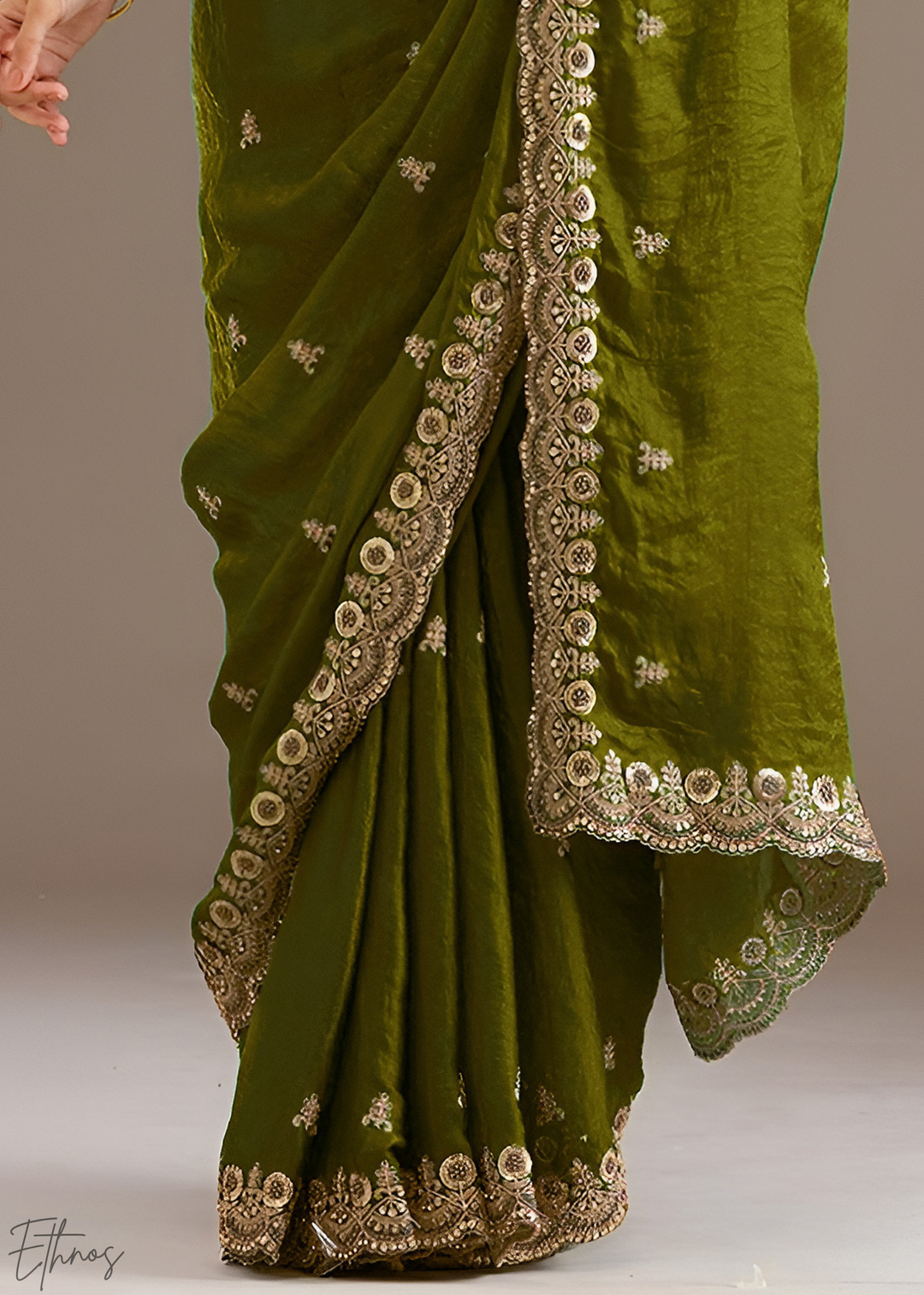 Royal Peridot Stellar Border Tissue Silk Saree