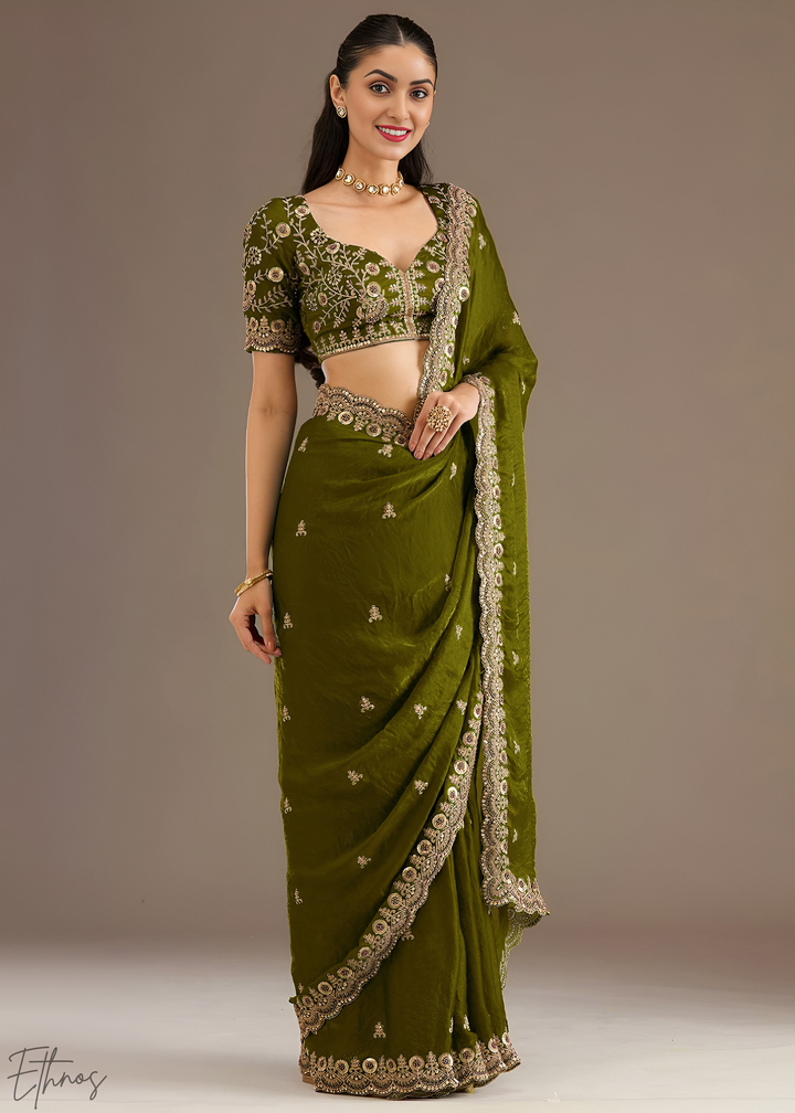 Royal Peridot Stellar Border Tissue Silk Saree