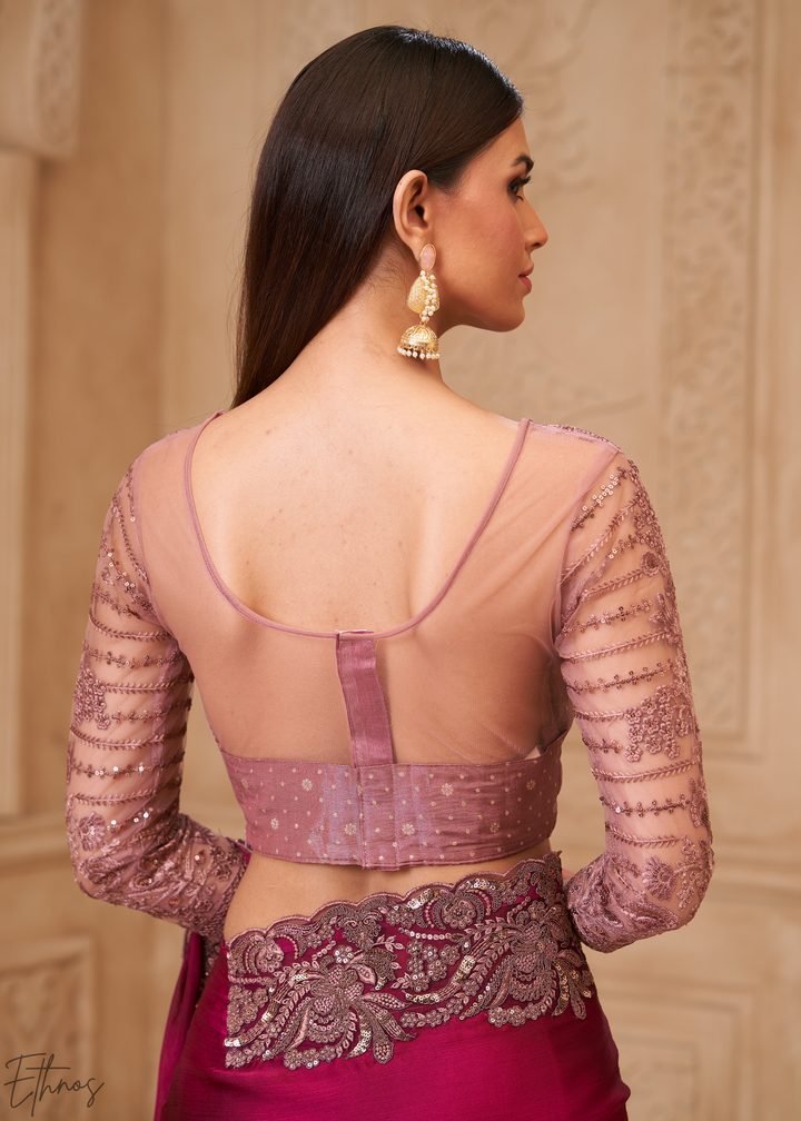 Royal Plum Classic Border Satin Georgette Saree