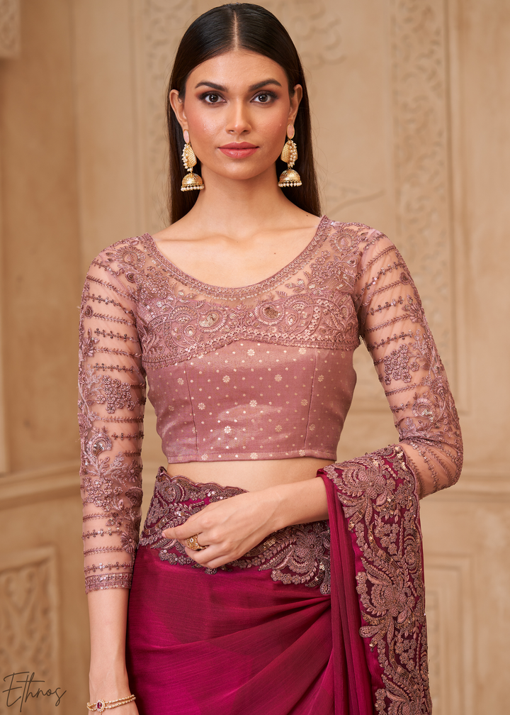 Royal Plum Classic Border Satin Georgette Saree