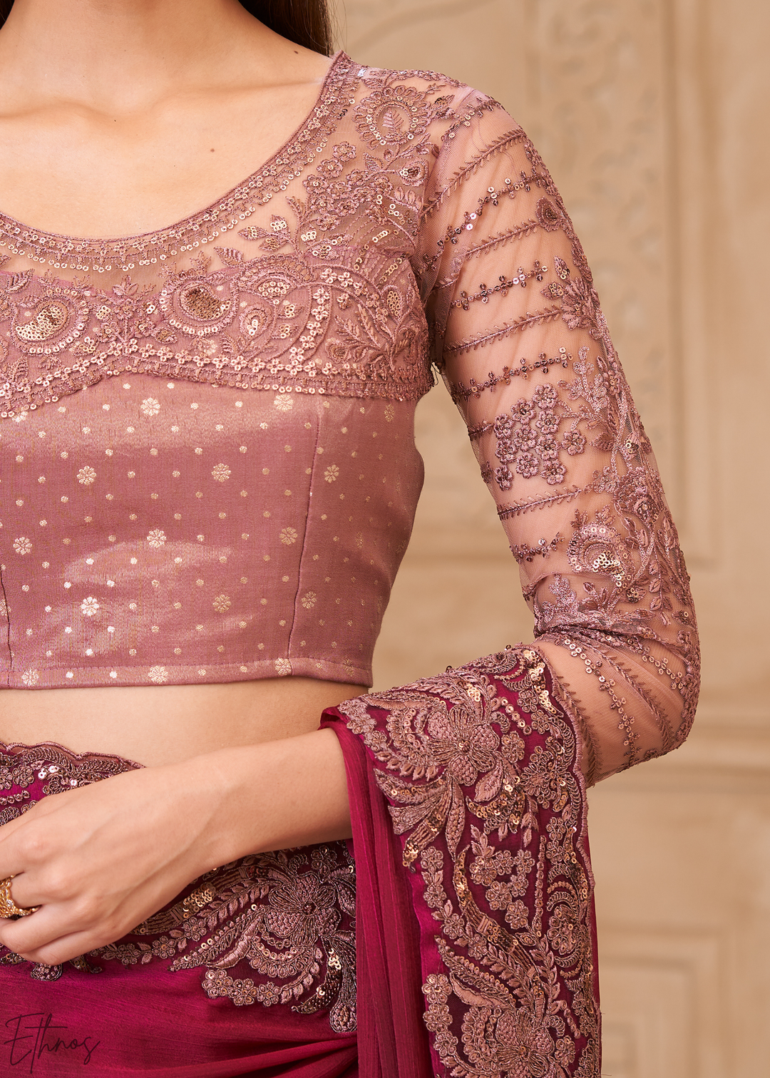 Royal Plum Classic Border Satin Georgette Saree