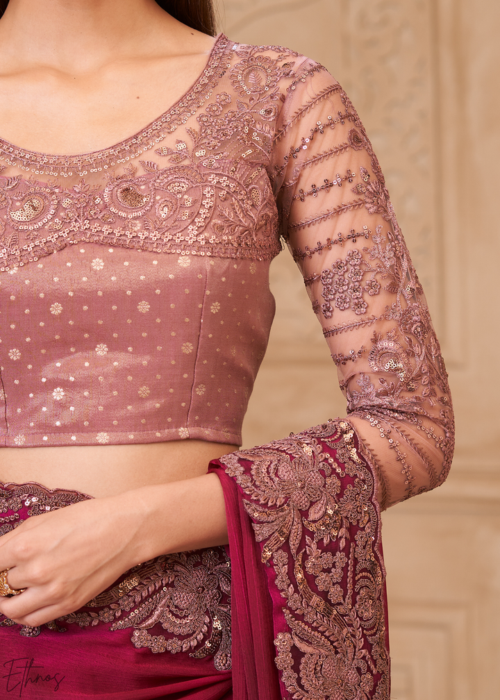 Royal Plum Classic Border Satin Georgette Saree