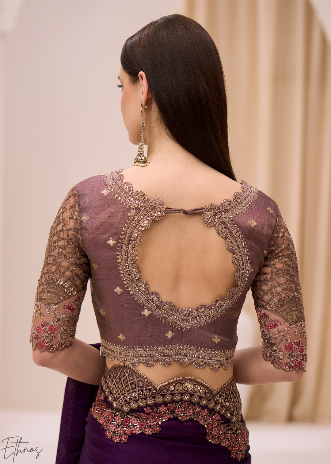 Royal Plum Heavy Embellished Satin Chiffon Saree