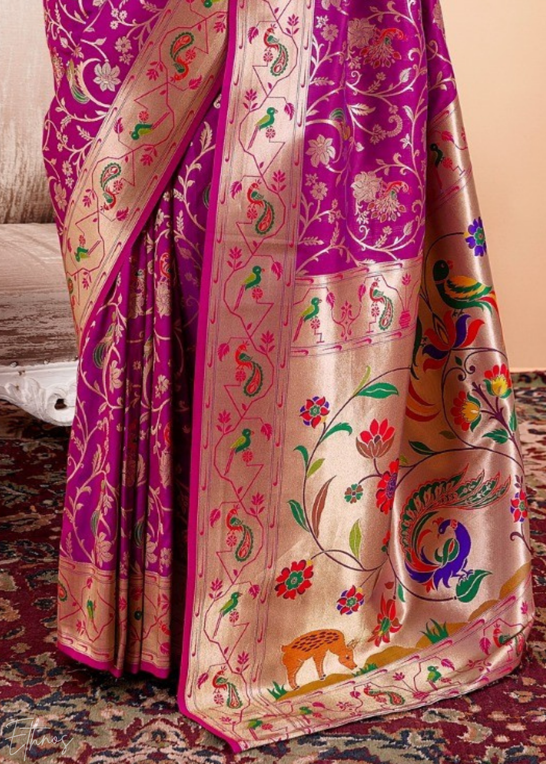 Royal Plum Menagerie Paithani Silk Saree