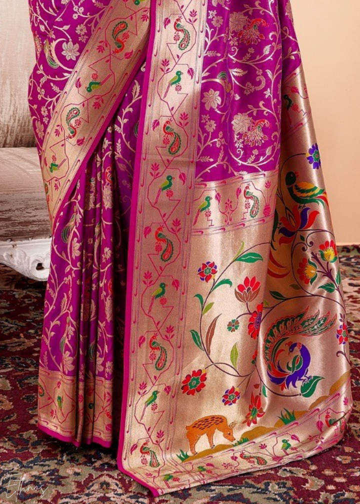 Royal Plum Menagerie Paithani Silk Saree